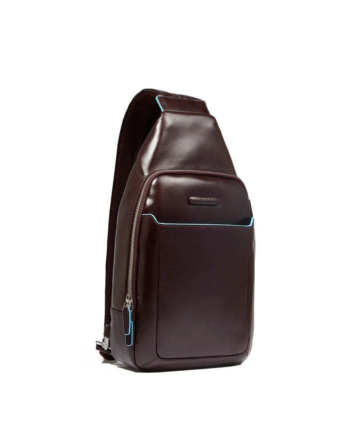PIQUADRO ZAINO MONOSPALLA UOMO BACKPACK ONE SHOULDER BLUE SQUARE IN PELLE MOGANO CA4827B2 CO