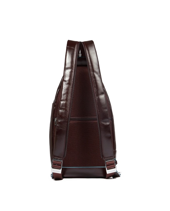 PIQUADRO ZAINO MONOSPALLA UOMO BACKPACK ONE SHOULDER BLUE SQUARE IN PELLE MOGANO CA4827B2 CO