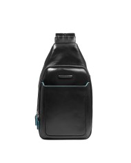 PIQUADRO ZAINO MONOSPALLA UOMO BACKPACK ONE SHOULDER BLUE SQUARE IN PELLE NERO CA4827B2 CO