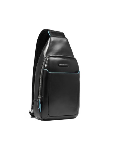 PIQUADRO ZAINO MONOSPALLA UOMO BACKPACK ONE SHOULDER BLUE SQUARE IN PELLE NERO CA4827B2 CO