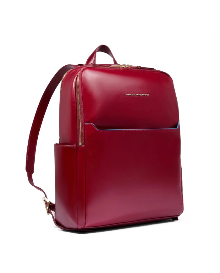 PIQUADRO ZAINO UOMO BACKPACK BLUE SQUARE IN PELLE PORTA PC 14" ROSSO CA6678B2 CO