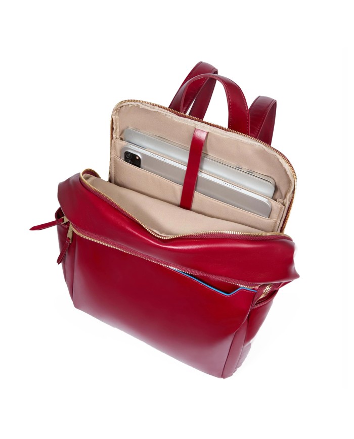 PIQUADRO ZAINO UOMO BACKPACK BLUE SQUARE IN PELLE PORTA PC 14" ROSSO CA6678B2 CO
