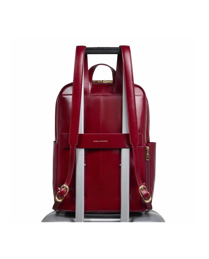 PIQUADRO ZAINO UOMO BACKPACK BLUE SQUARE IN PELLE PORTA PC 14" ROSSO CA6678B2 CO