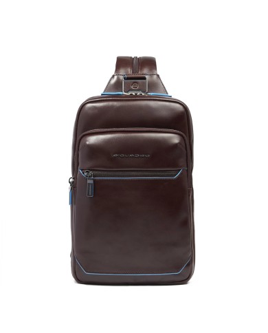 PIQUADRO ZAINO MONOSPALLA UOMO BACKPACK ONE SHOULDER BLUE SQUARE IN PELLE MOGANO CA6589B2 CO