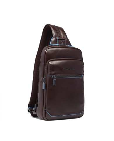 PIQUADRO ZAINO MONOSPALLA UOMO BACKPACK ONE SHOULDER BLUE SQUARE IN PELLE MOGANO CA6589B2 CO