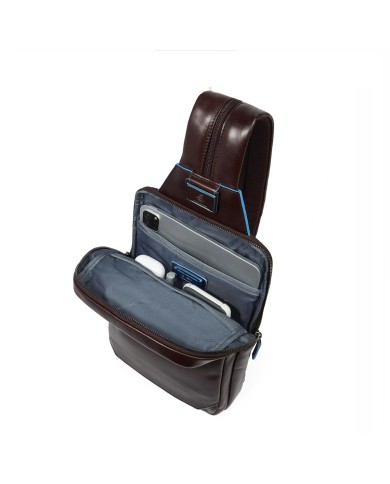 PIQUADRO ZAINO MONOSPALLA UOMO BACKPACK ONE SHOULDER BLUE SQUARE IN PELLE MOGANO CA6589B2 CO