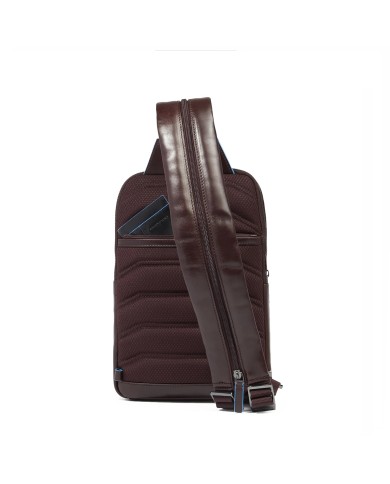 PIQUADRO ZAINO MONOSPALLA UOMO BACKPACK ONE SHOULDER BLUE SQUARE IN PELLE MOGANO CA6589B2 CO