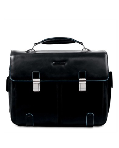PIQUADRO CARTELLA UOMO BRIEFCASE BLUE SQUARE PORTA PC 15,6" IN PELLE NERO CA1068B2 CO