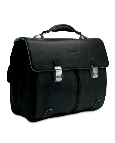 PIQUADRO CARTELLA UOMO BRIEFCASE BLUE SQUARE PORTA PC 15,6" IN PELLE NERO CA1068B2 CO