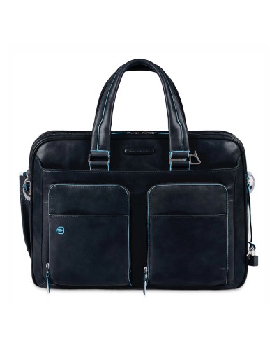 PIQUADRO CARTELLA UOMO BRIEFCASE BLUE SQUARE ESPANDIBILE PORTA PC 15,6" IN PELLE BLUE CA2765B2 CO