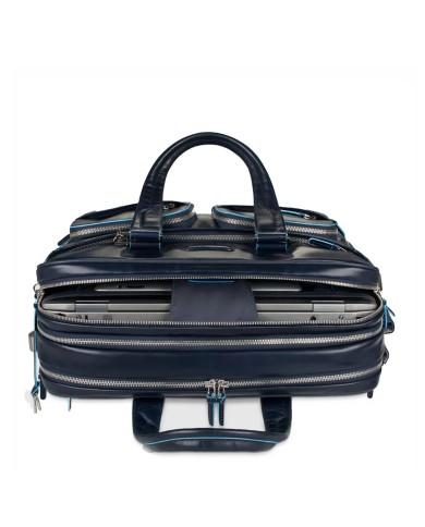 PIQUADRO CARTELLA UOMO BRIEFCASE BLUE SQUARE ESPANDIBILE PORTA PC 15,6" IN PELLE BLUE CA2765B2 CO