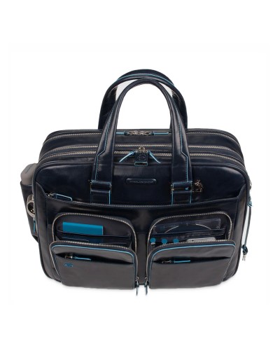 PIQUADRO CARTELLA UOMO BRIEFCASE BLUE SQUARE ESPANDIBILE PORTA PC 15,6" IN PELLE BLUE CA2765B2 CO