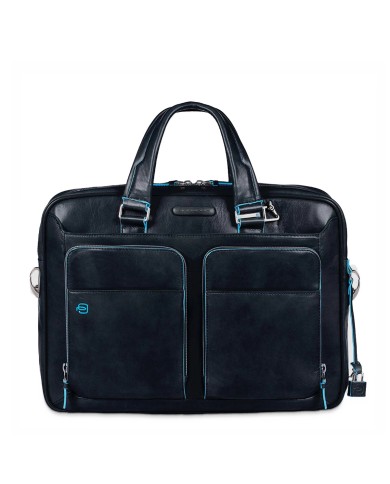 PIQUADRO CARTELLA UOMO BRIEFCASE BLUE SQUARE PORTA PC 15" E IPAD IN PELLE BLUE CA2842B2 CO