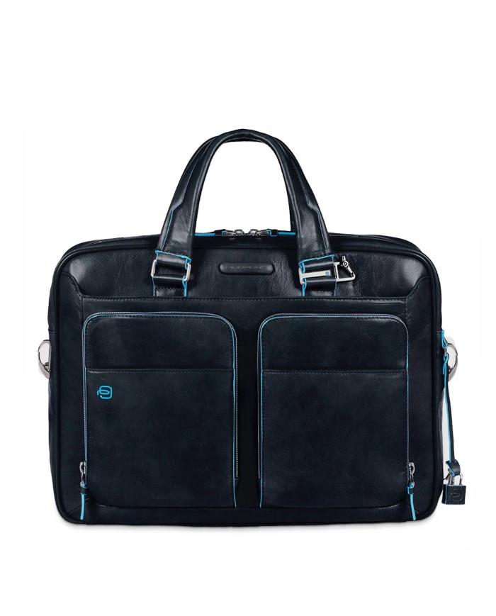 PIQUADRO CARTELLA UOMO BRIEFCASE BLUE SQUARE PORTA PC 15" E IPAD IN PELLE BLUE CA2842B2 CO