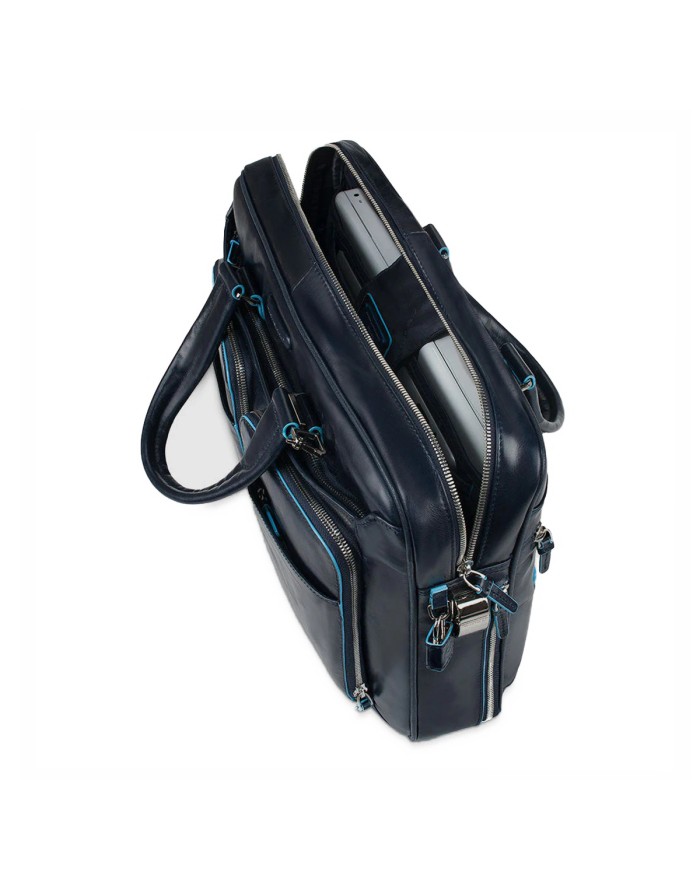 PIQUADRO CARTELLA UOMO BRIEFCASE BLUE SQUARE PORTA PC 15" E IPAD IN PELLE BLUE CA2842B2 CO