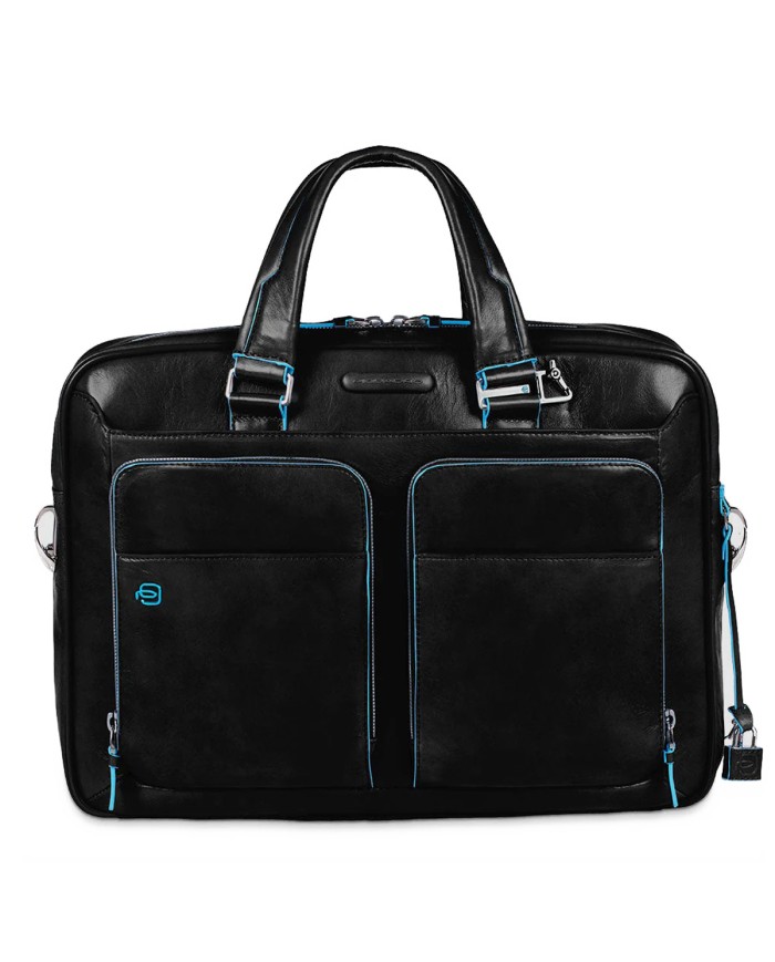 PIQUADRO CARTELLA UOMO BRIEFCASE BLUE SQUARE PORTA PC 15" E IPAD IN PELLE NERO CA2842B2 CO