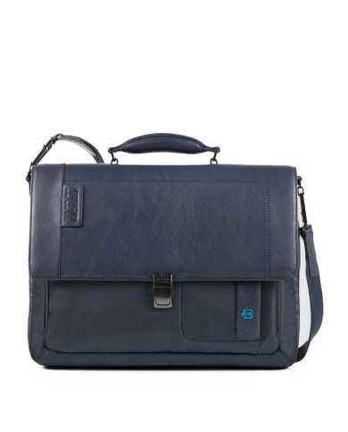 PIQUADRO CARTELLA UOMO BRIEFCASE PULSE PORTA PC 15" IN NYLON E PELLE CHEVRON BLUE CA3111P16 CO