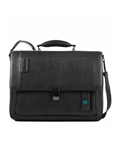 PIQUADRO CARTELLA UOMO BRIEFCASE PULSE PORTA PC 15" IN NYLON E PELLE CHEVRON NERO CA3111P16 CO