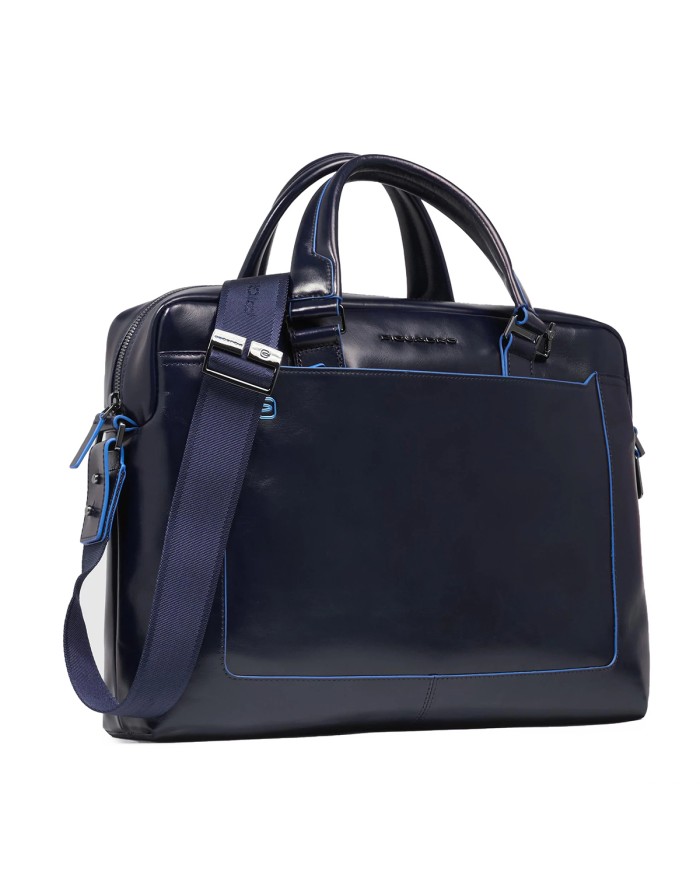 PIQUADRO CARTELLA UOMO BRIEFCASE BLUE SQUARE PORTA PC 14" PELLE BLUE CA3335B2 CO