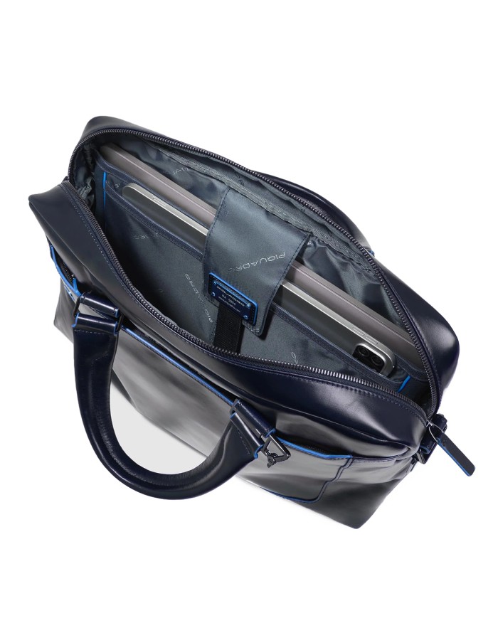 PIQUADRO CARTELLA UOMO BRIEFCASE BLUE SQUARE PORTA PC 14" PELLE BLUE CA3335B2 CO