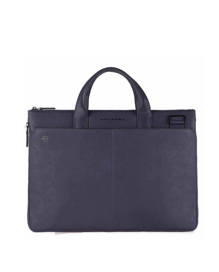 PIQUADRO CARTELLA UOMO BRIEFCASE SLIM BLACK SQUARE PORTA PC 15" PELLE BLU CA4021B3 CO