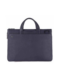 PIQUADRO CARTELLA UOMO BRIEFCASE SLIM BLACK SQUARE PORTA PC 15" PELLE BLU CA4021B3 CO