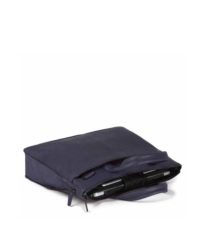 PIQUADRO CARTELLA UOMO BRIEFCASE SLIM BLACK SQUARE PORTA PC 15" PELLE BLU CA4021B3 CO
