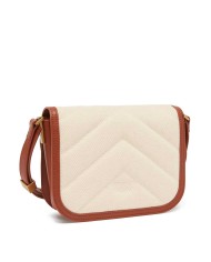 PINKO BORSETTA SQUADRATA LOVE BEG IN CANVAS E PELLE BEIGE/MARRONE-ANTIQUE GOLD 104297 125
