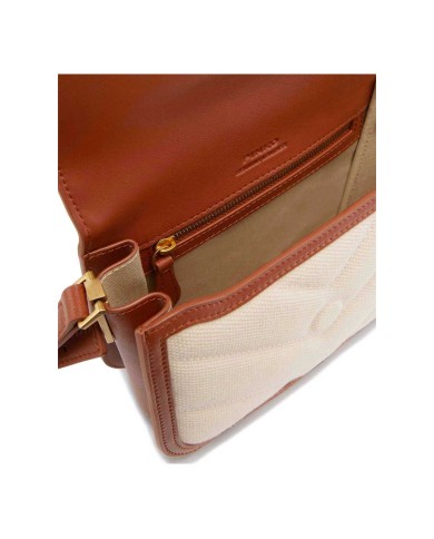 PINKO BORSETTA SQUADRATA LOVE BEG IN CANVAS E PELLE BEIGE/MARRONE-ANTIQUE GOLD 104297 125