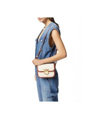 PINKO BORSETTA SQUADRATA LOVE BEG IN CANVAS E PELLE BEIGE/MARRONE-ANTIQUE GOLD 104297 125