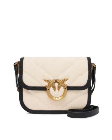 PINKO BORSETTA SQUADRATA LOVE BEG IN CANVAS E PELLE BEIGE/NERO-ANTIQUE GOLD 104297 125