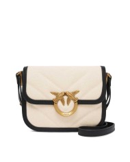 PINKO BORSETTA SQUADRATA LOVE BEG IN CANVAS E PELLE BEIGE/NERO-ANTIQUE GOLD 104297 125