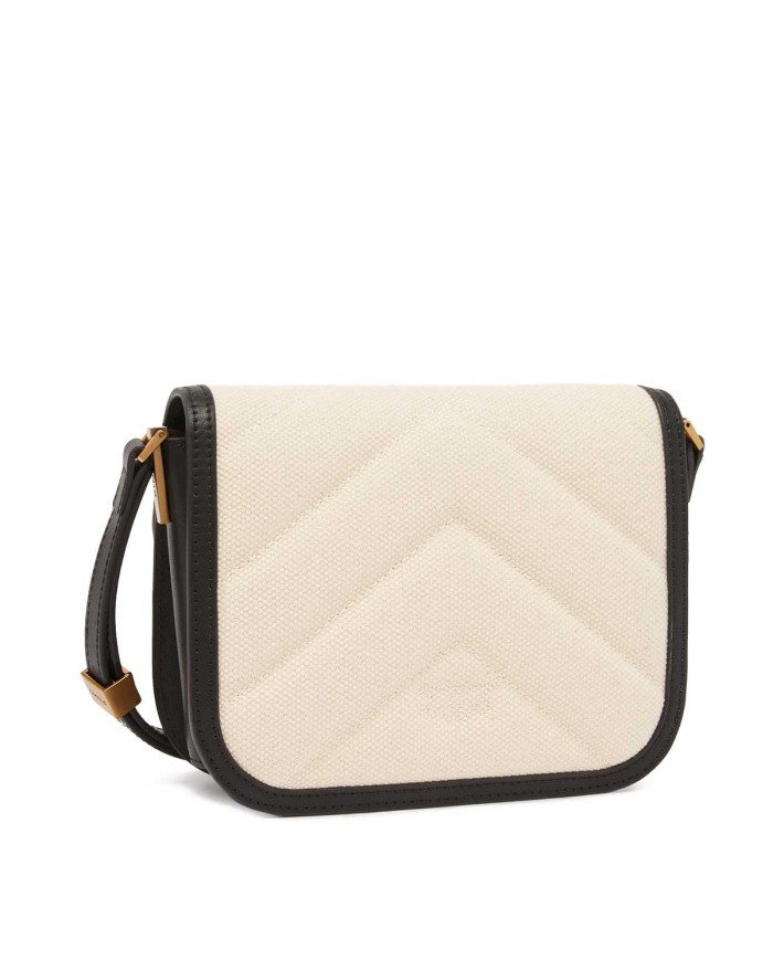 PINKO BORSETTA SQUADRATA LOVE BEG IN CANVAS E PELLE BEIGE/NERO-ANTIQUE GOLD 104297 125
