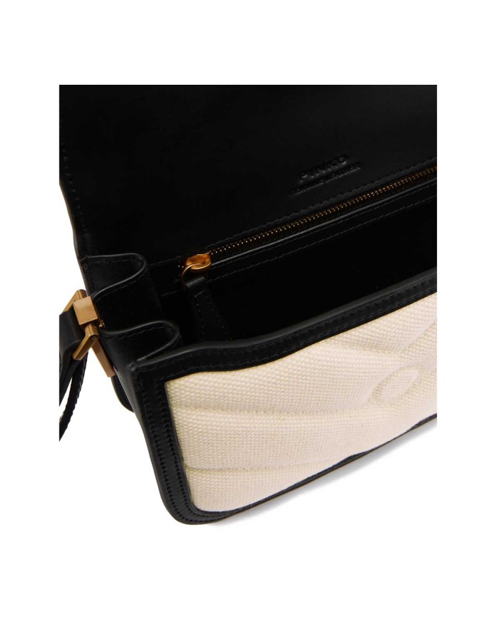 PINKO BORSETTA SQUADRATA LOVE BEG IN CANVAS E PELLE BEIGE/NERO-ANTIQUE GOLD 104297 125