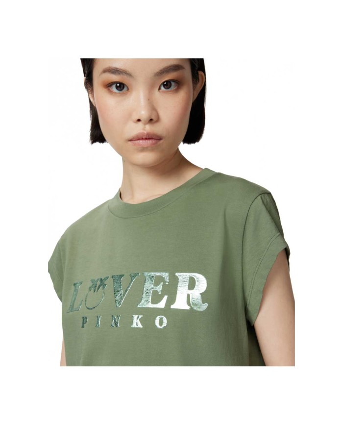 PINKO T-SHIRT SLIM LOVER VERDE QUADRIFOGLIO 104603 125