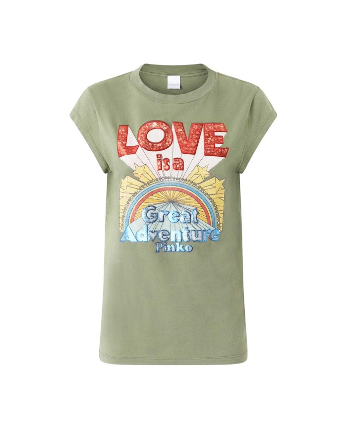 PINKO T-SHIRT STAMPA LOVE CON STELLA VERDE QUADRIFOGLIO 104603 125
