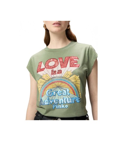 PINKO T-SHIRT STAMPA LOVE CON STELLA VERDE QUADRIFOGLIO 104603 125
