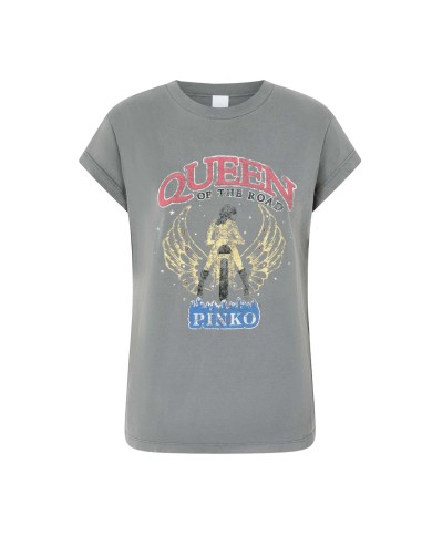 PINKO T-SHIRT STAMPA MOTOCICLISTA QUEEN OF THE ROAD  GRIGIO/GABBIANO SCURO 104603 125