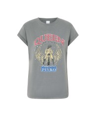 PINKO T-SHIRT STAMPA MOTOCICLISTA QUEEN OF THE ROAD  GRIGIO/GABBIANO SCURO 104603 125