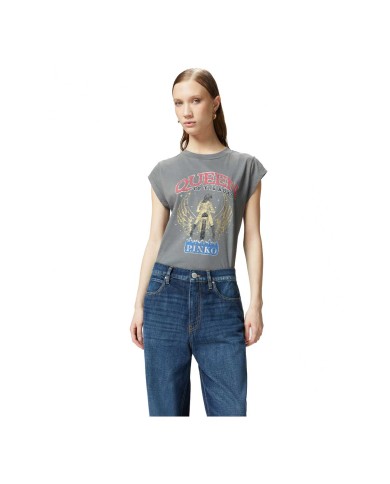 PINKO T-SHIRT STAMPA MOTOCICLISTA QUEEN OF THE ROAD  GRIGIO/GABBIANO SCURO 104603 125