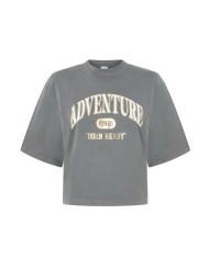 PINKO T-SHIRT ADVENTURE MANICHE CORTE GRIGIO/GABBIANO SCURO 104604 125