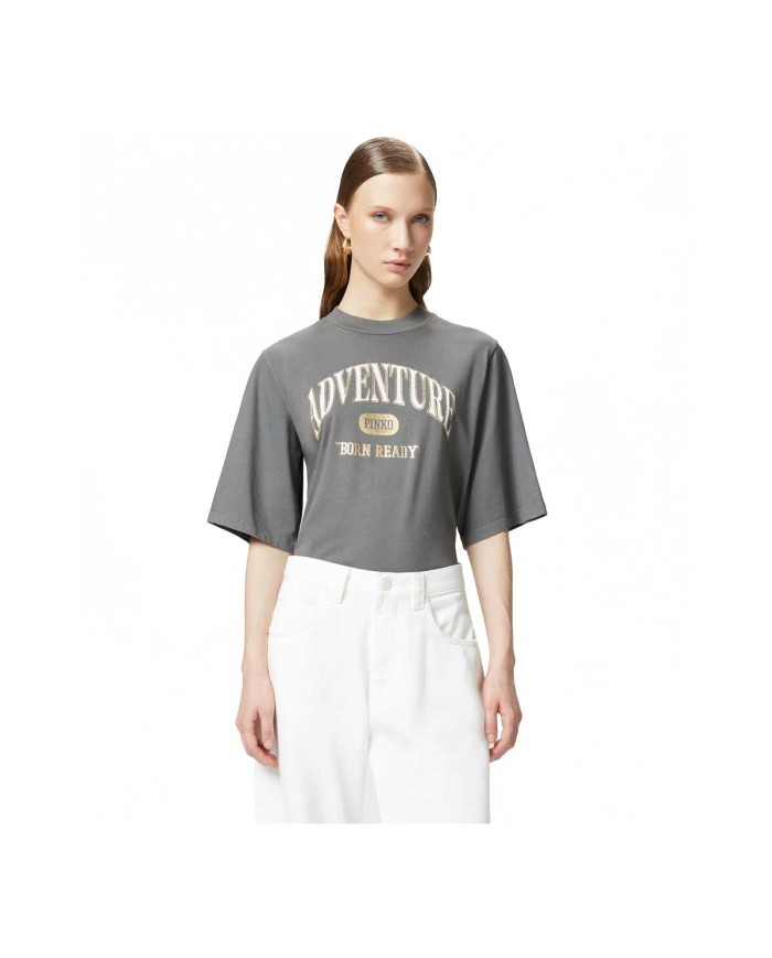 PINKO T-SHIRT ADVENTURE MANICHE CORTE GRIGIO/GABBIANO SCURO 104604 125