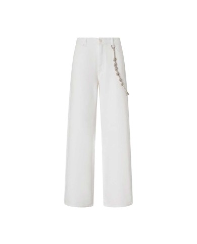 PINKO PANTALONI LARGHI LOOSE FIT CON CATENA GIOIELLO BIANO BRILLANTE 104601 125