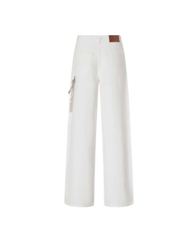 PINKO PANTALONI LARGHI LOOSE FIT CON CATENA GIOIELLO BIANO BRILLANTE 104601 125