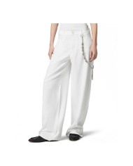 PINKO PANTALONI LARGHI LOOSE FIT CON CATENA GIOIELLO BIANO BRILLANTE 104601 125