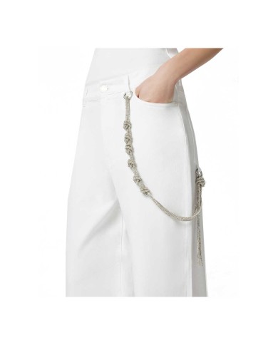 PINKO PANTALONI LARGHI LOOSE FIT CON CATENA GIOIELLO BIANO BRILLANTE 104601 125