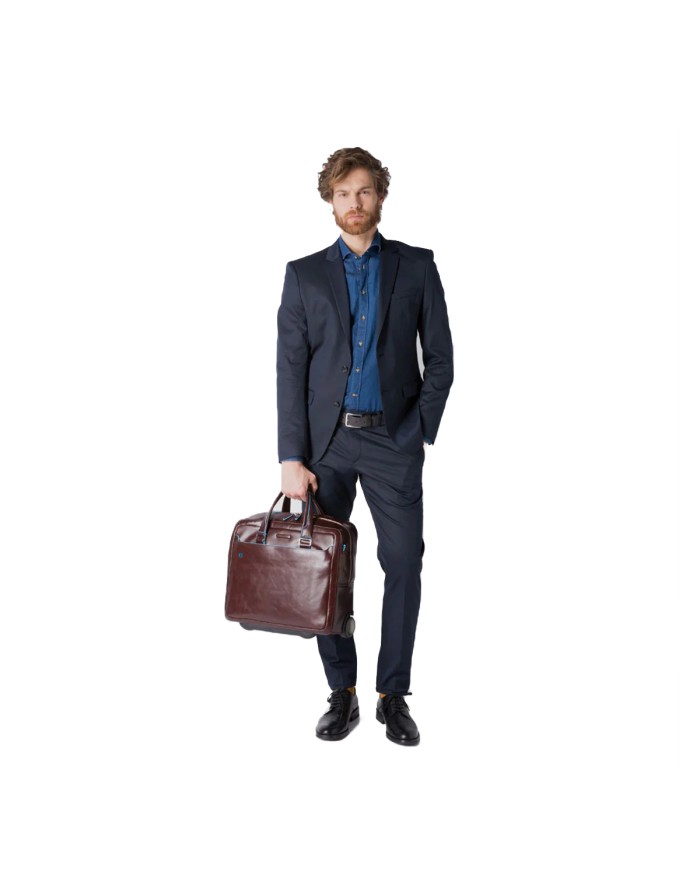 PIQUADRO CARTELLA TROLLEY PILOTA IN PELLE BLUE SQUARE PORTA PC 15,6" MOGANO BV4729B2 CO