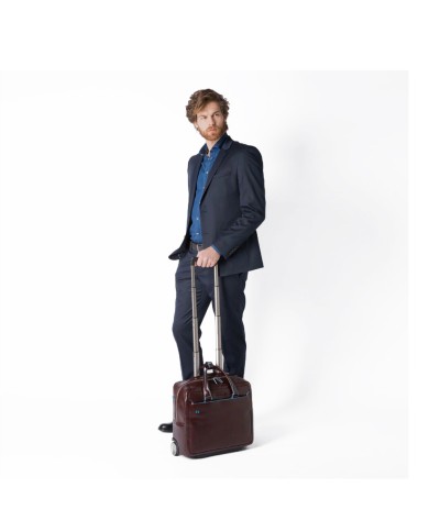 PIQUADRO CARTELLA TROLLEY PILOTA IN PELLE BLUE SQUARE PORTA PC 15,6" MOGANO BV4729B2 CO