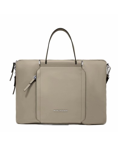 PIQUADRO BORSA DONNA DA LAVORO SLIM ESPANDIBILE PELLE E TESSUTO PORTA PC 15.6" BEIGE CA4021W92T CO