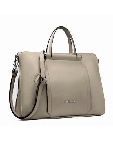 PIQUADRO BORSA DONNA DA LAVORO SLIM ESPANDIBILE PELLE E TESSUTO PORTA PC 15.6" BEIGE CA4021W92T CO
